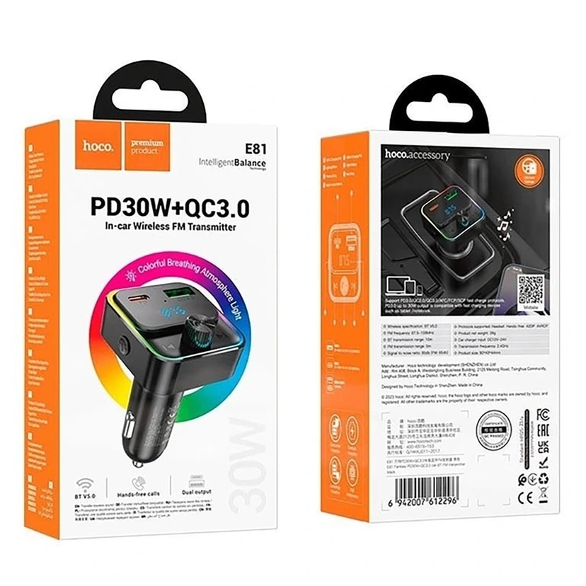 FM-модулятор - Hoco E81 Fantasy 30W PD+QC3.0 (Type-C/USB) (black)