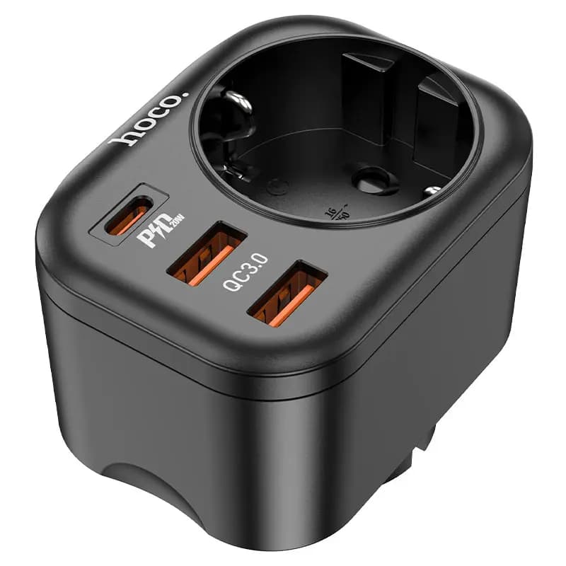 Адаптер сетевой - Hoco NS3 20W PD+QC3.0 (EU/Type-C/2xUSB) (black) — фото 2