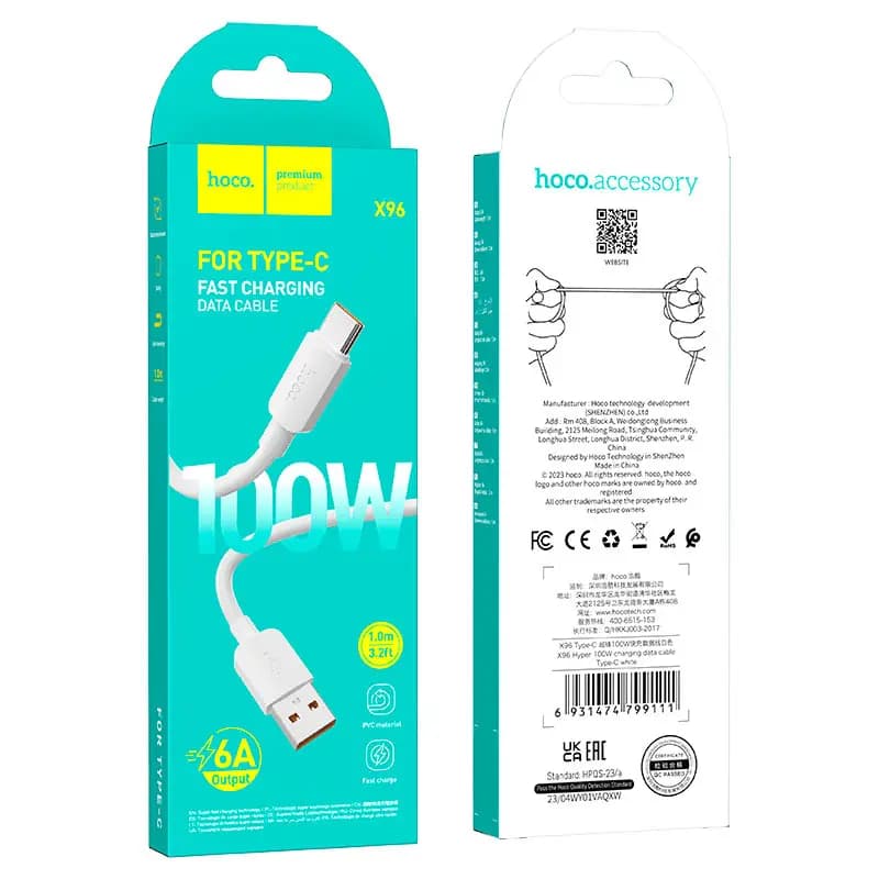 Кабель USB - Type-C - Hoco X96 100W (100 см) (white)