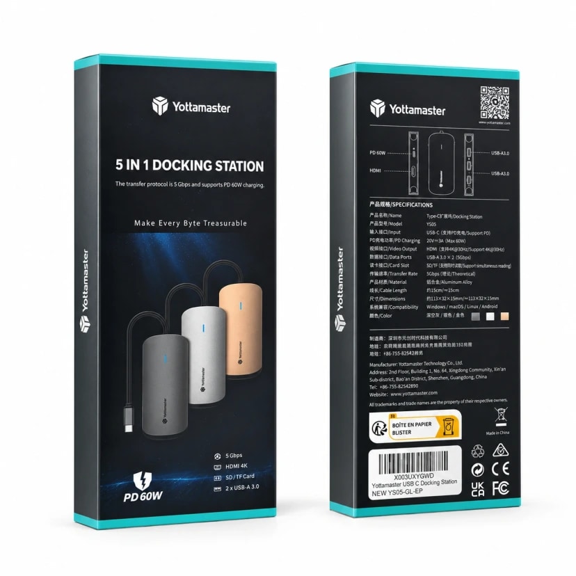 Хаб Type-C - Yottamaster YMPW-5P (Type-C/3xUSB/HDMI) (grey) — фото 3