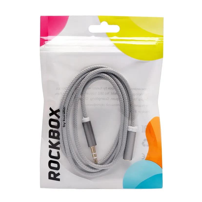Кабель 3.5 jack - 3.5 jack (папа-мама) - RockBox RC-MM4 (100 см) (grey)