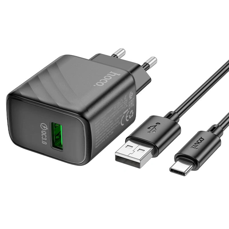 Адаптер сетевой - Hoco CS21A Rich 18W QC3.0 (USB) + кабель USB - Type-C (black)