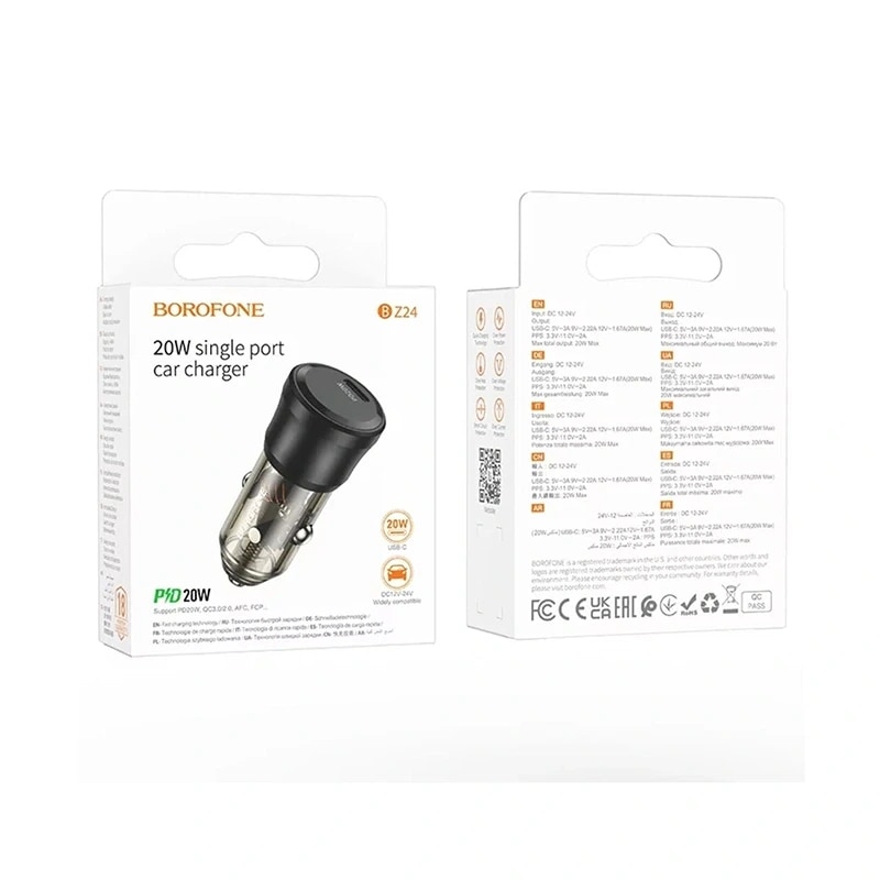 Адаптер автомобильный - Borofone BZ24 Clever 20W PD+QC3.0 (Type-C) (black) — фото 2