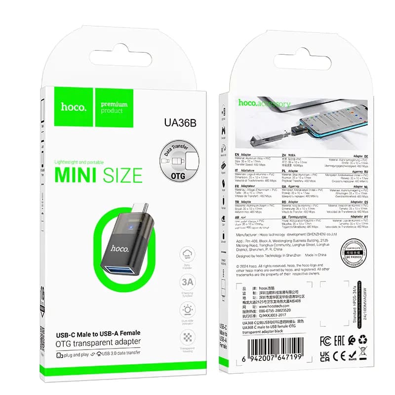 Адаптер Type-C - USB - Hoco UA36B (transparent black)
