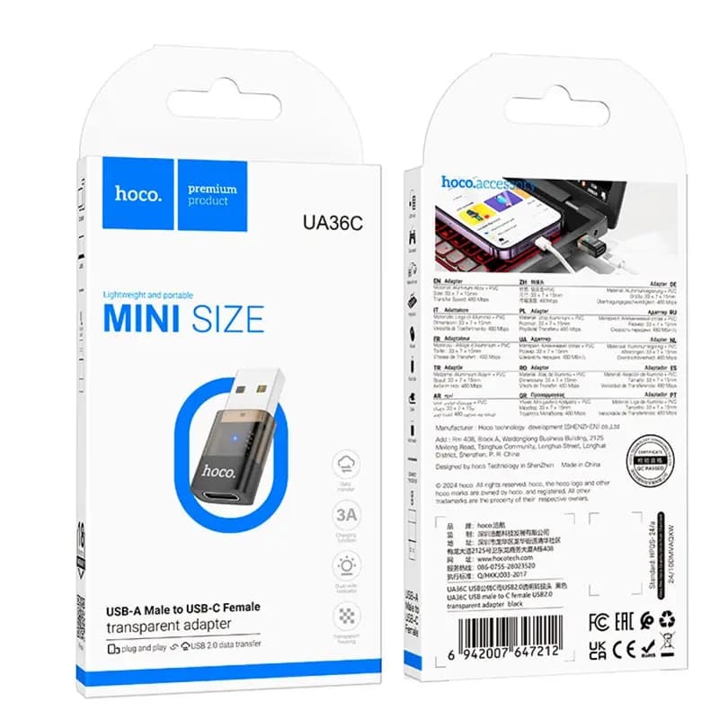 Адаптер USB - Type-C - Hoco UA36C (transparent black)