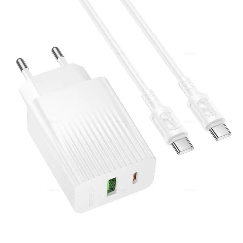 Адаптер сетевой - Borofone BAS76A 30W PD+QC3.0 (USB/Type-C) + кабель Type-C - Type-C (white) — фото 2