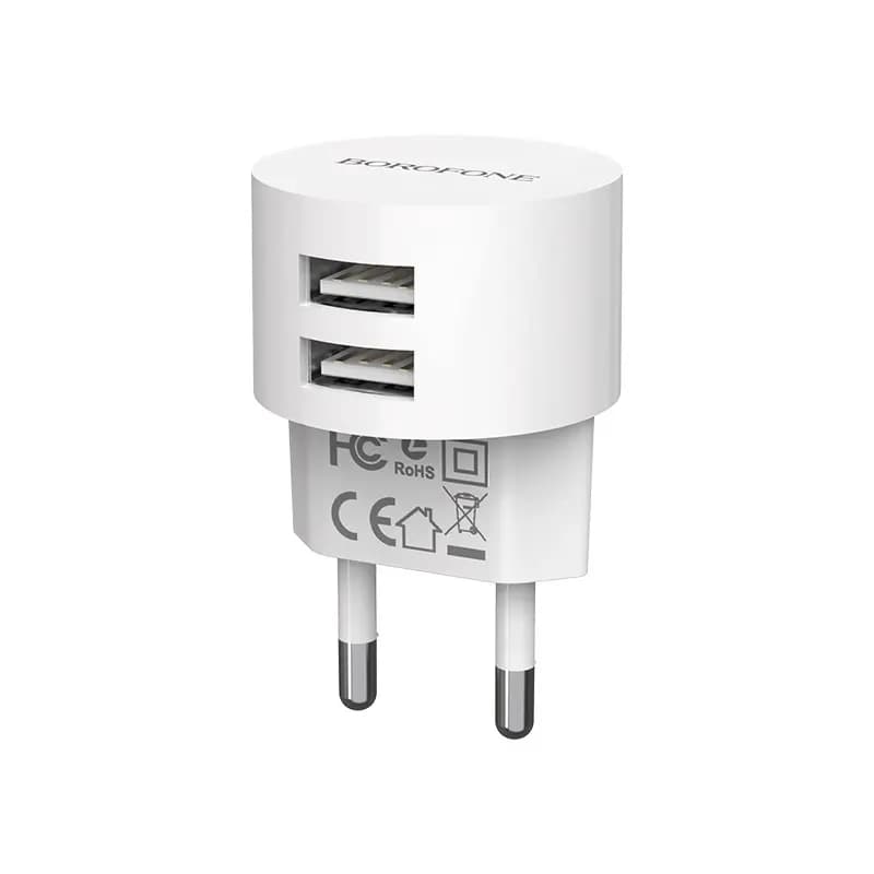 Адаптер сетевой - Borofone BA23A Brilliant 2.4A (2xUSB) (white) — фото 2