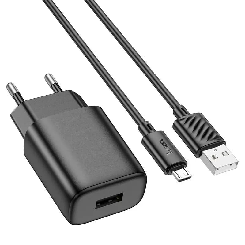 Адаптер сетевой - Hoco C134A 2.4A (USB) + кабель USB - Micro-USB (black) — фото 2
