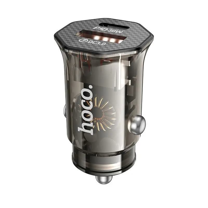Адаптер автомобильный - Hoco DZ16 30W PD+QC3.0 (Type-C/USB) (transparent/carbon) — фото 2