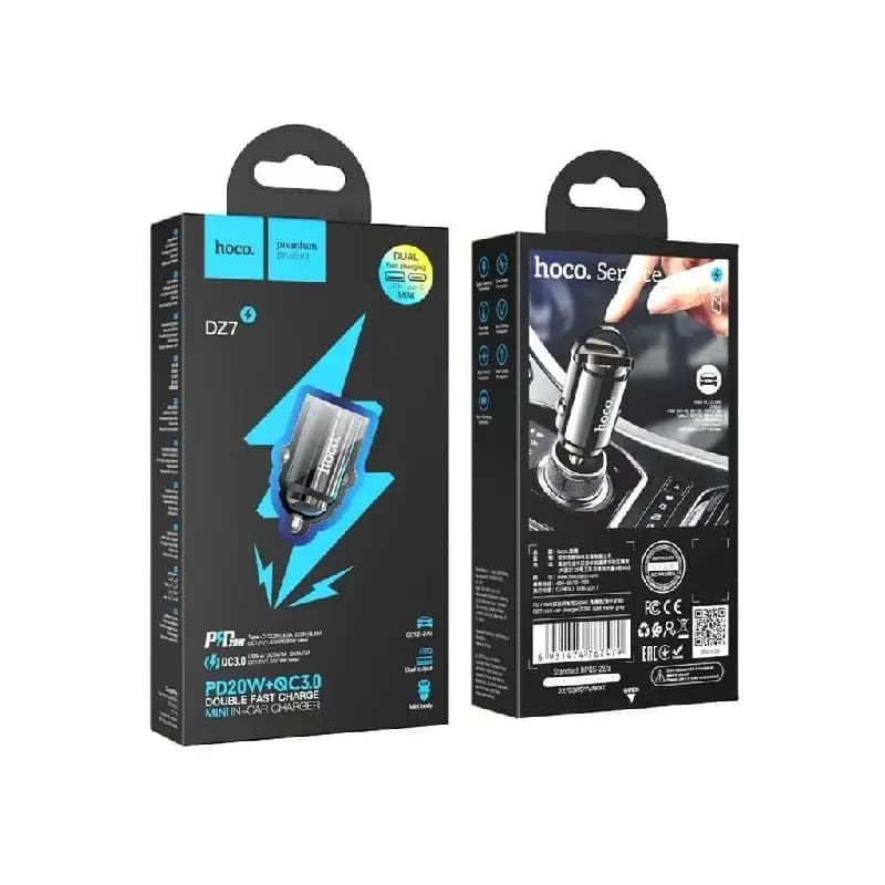 Адаптер автомобильный - Hoco DZ7 20W PD+QC3.0 (Type-C/USB) (metal black)