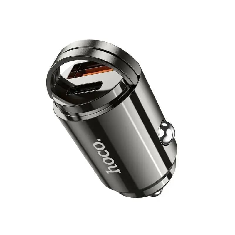 Адаптер автомобильный - Hoco DZ7 20W PD+QC3.0 (Type-C/USB) (metal black) — фото 2