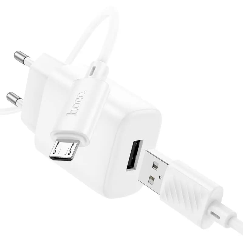Адаптер сетевой - Hoco C134A 2.4A (USB) + кабель USB - Micro-USB (white) — фото 2