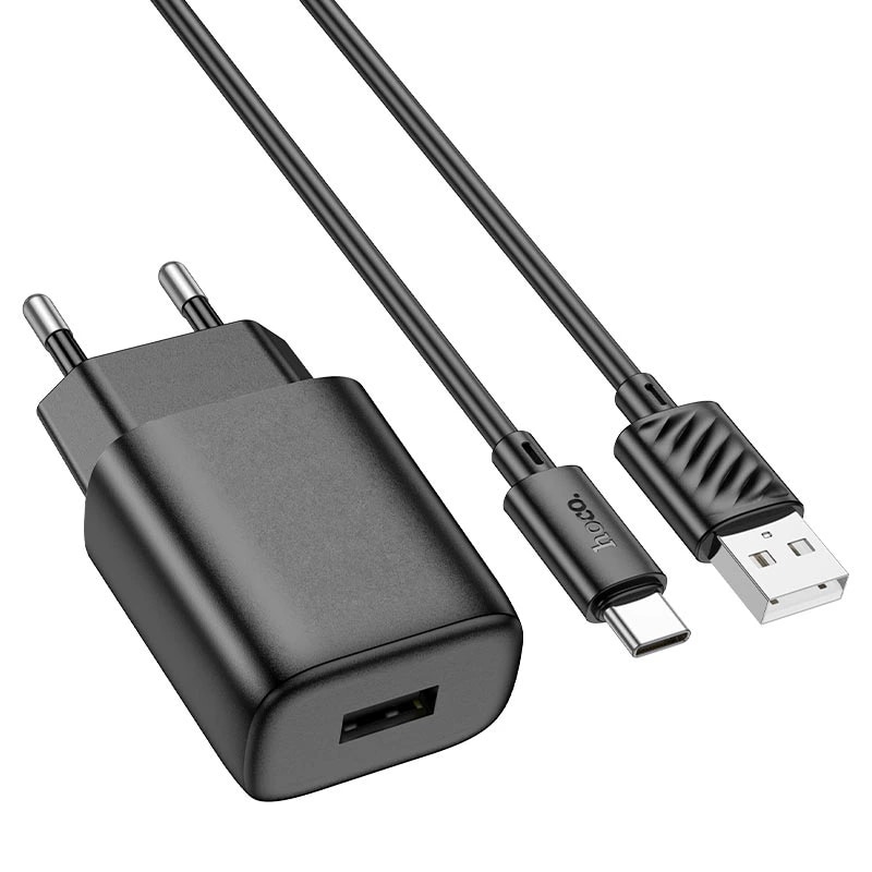 Адаптер сетевой - Hoco C134A 2.4A (USB) + кабель USB - Type-C (black) — фото 2