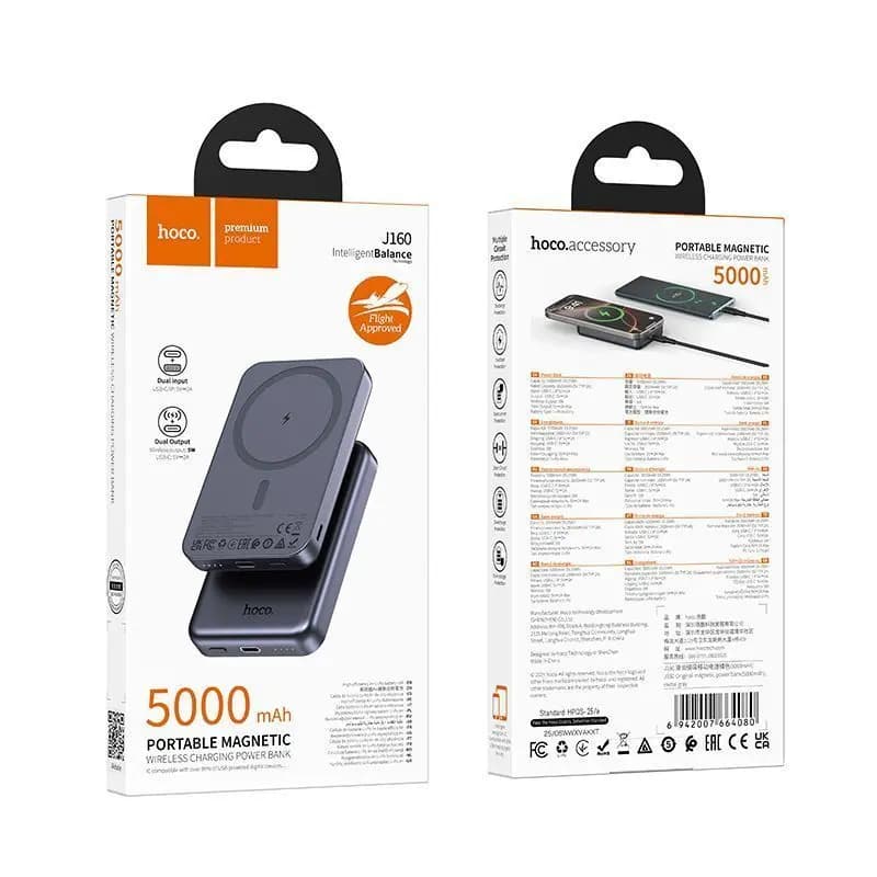 Внешний аккумулятор 5000mAh SafeMag - Hoco J160 PD20W (Type-C/Apple lightning) (metal grey)