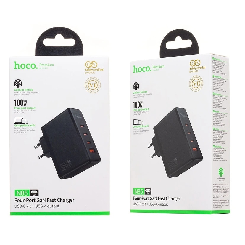 Адаптер сетевой - Hoco N85 Vigoroso 100W PD+QC3.0 (3xType-C/USB) (black)