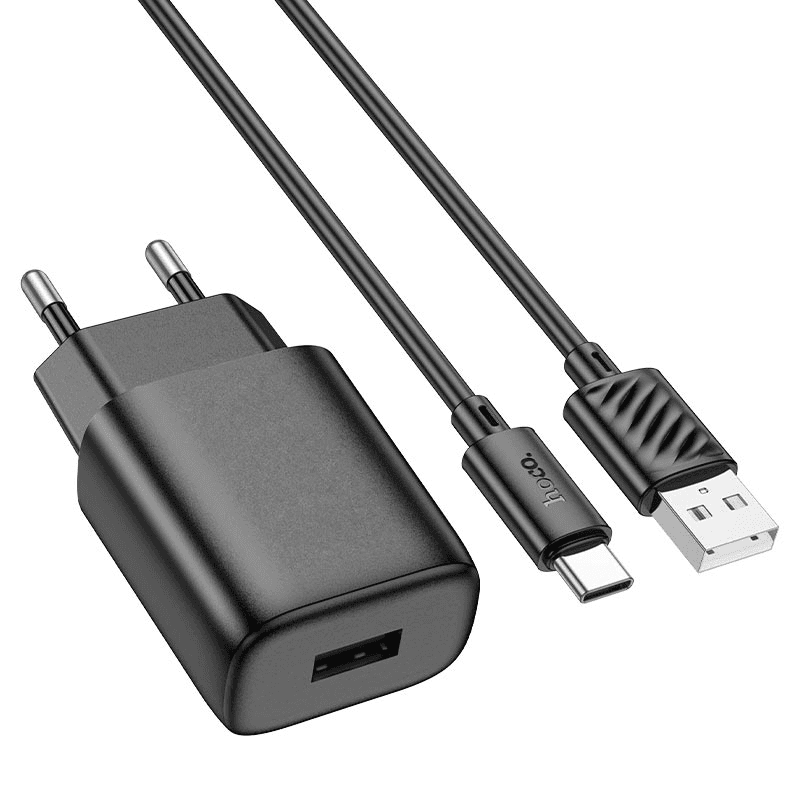 Адаптер сетевой - Hoco C134A 2.4A (USB) + кабель USB - Type-C (black) — фото 2