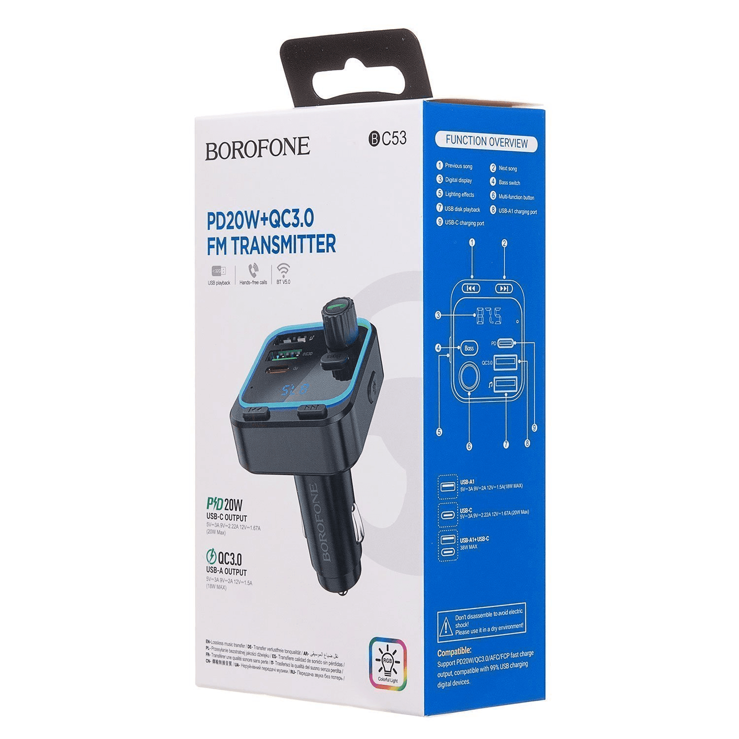FM-модулятор - Borofone BC53 Highway 20W PD+QC3.0 (Type-C/2xUSB) (black)
